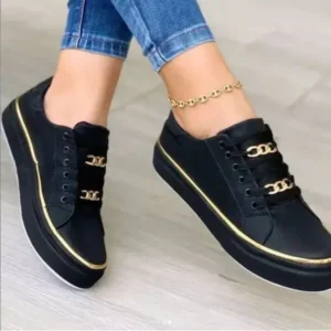 Juneris Women Thick Bottom Chain Casual Round Toe Fashion Pu Sneakers