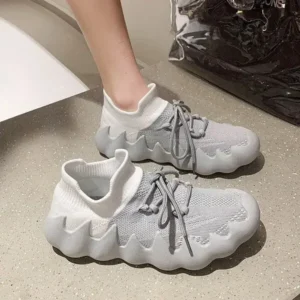 Juneris Women Fashion Round ToeWomen Fashion Round Toe Octopus Fly Woven Sneakers Shallow Cut Print Lace Up Flat Sneakers